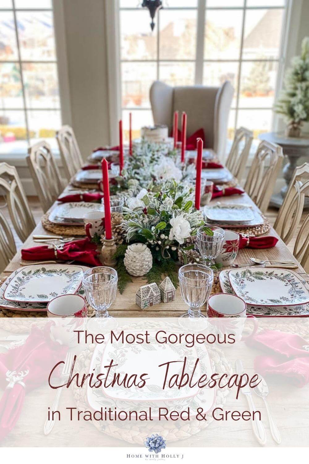 From the centerpiece to the silverware, create a gorgeous Christmas tablescape in traditional red and green. Come get inspired here.