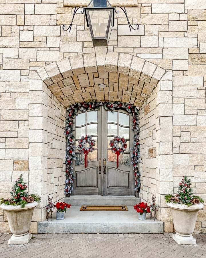 Outdoor Christmas Decor Ideas add garland and wreaths to front door