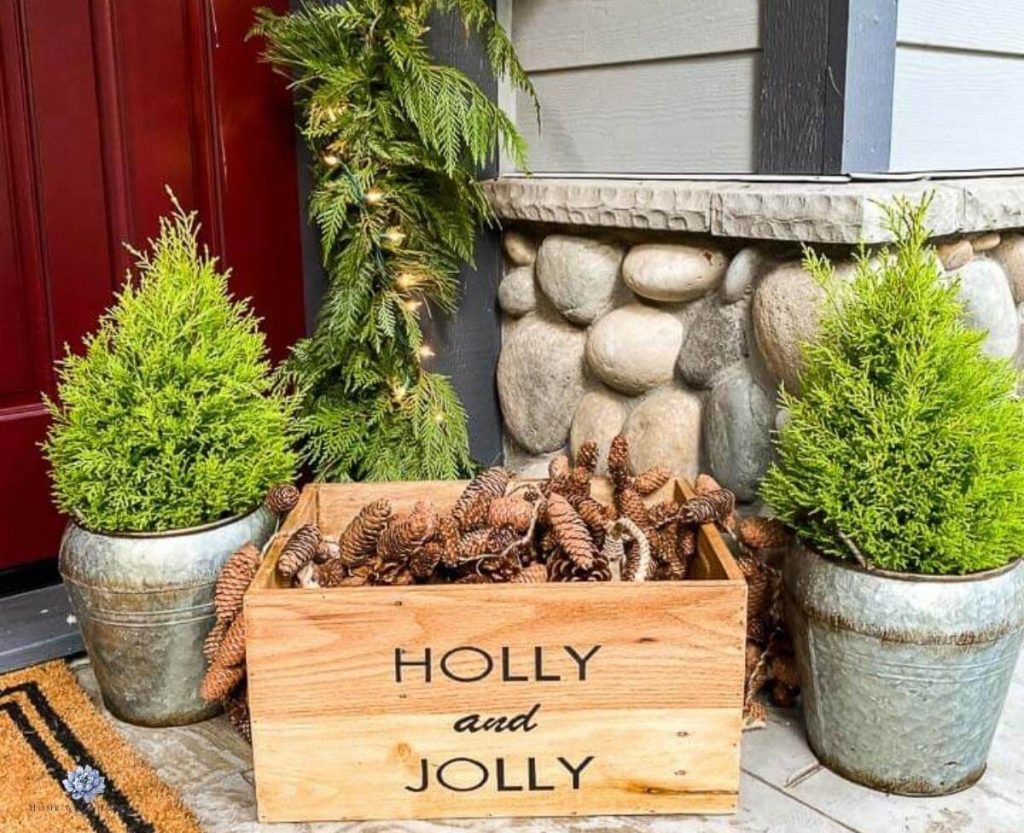 Outdoor Christmas Decor Ideas add small shrubs