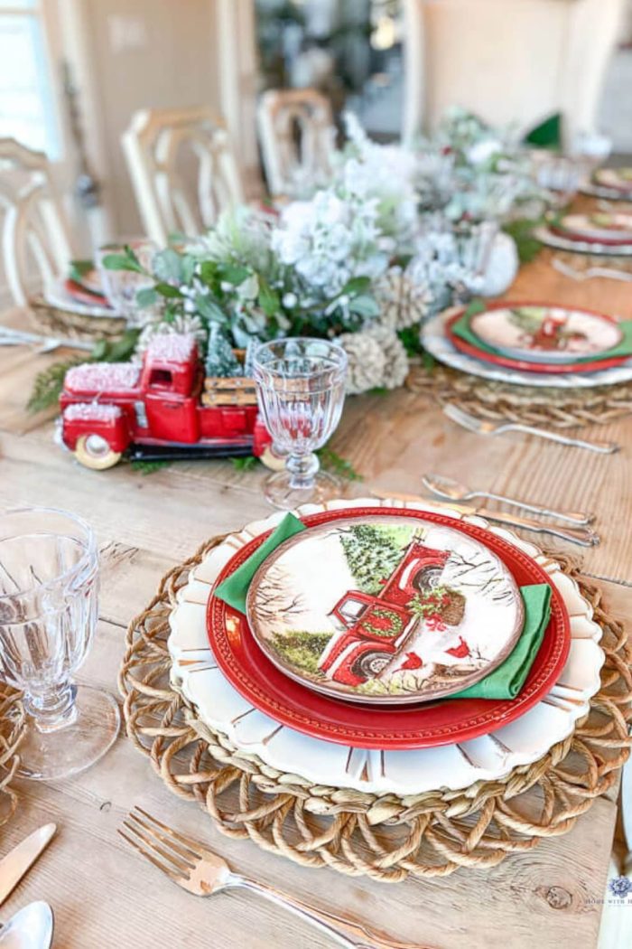 Simple Fun and Festive Vintage Red Truck Christmas Tablescape