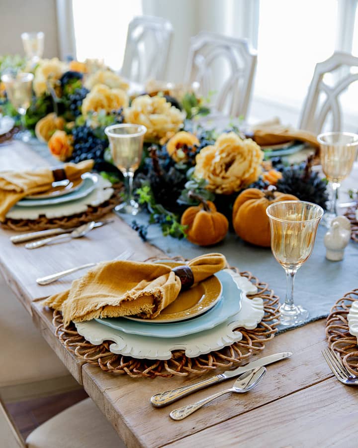 Thanksgiving Table Decor view of full place setting