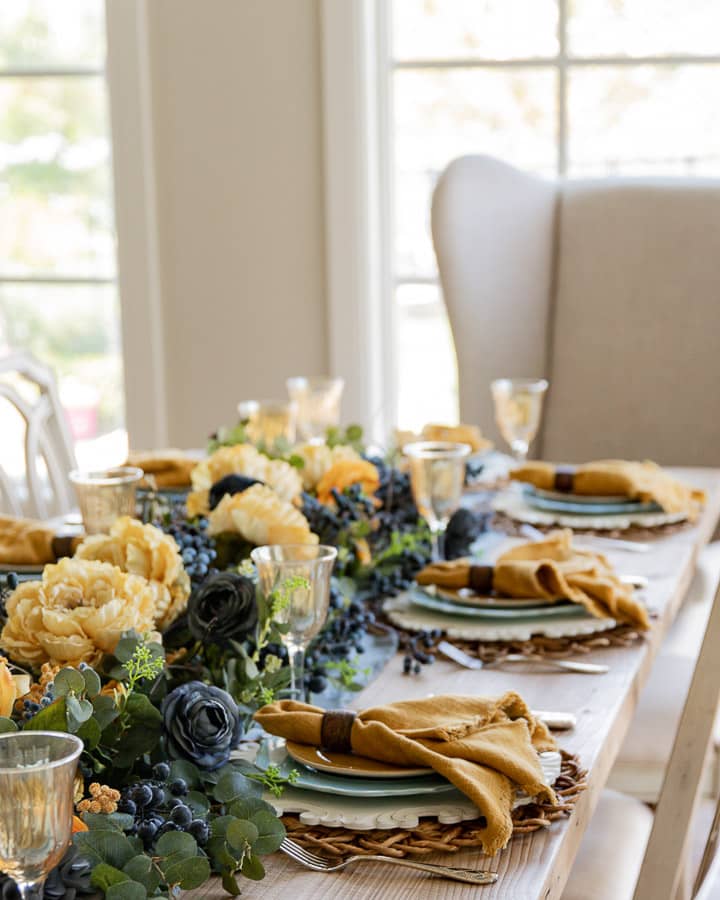 Thanksgiving Table Decor in Blue and Yellow - Home With Holly J