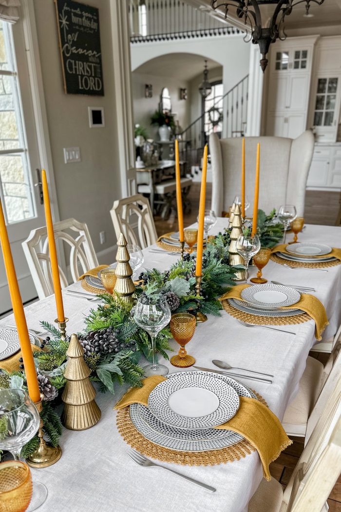 A Beautiful Blue and Gold Themed Winter Tablescape