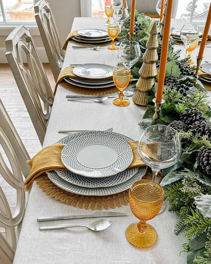 Winter Tablescapes three place settings