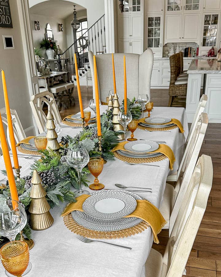 Winter Tablescapes full table view into the kitchen