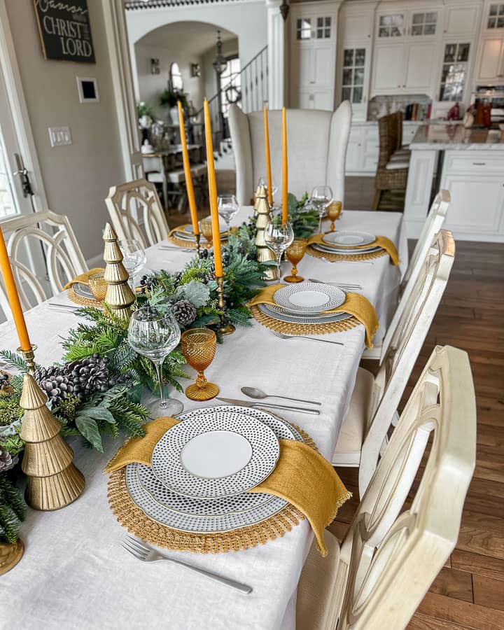 Winter Tablescapes full table view into the kitchen