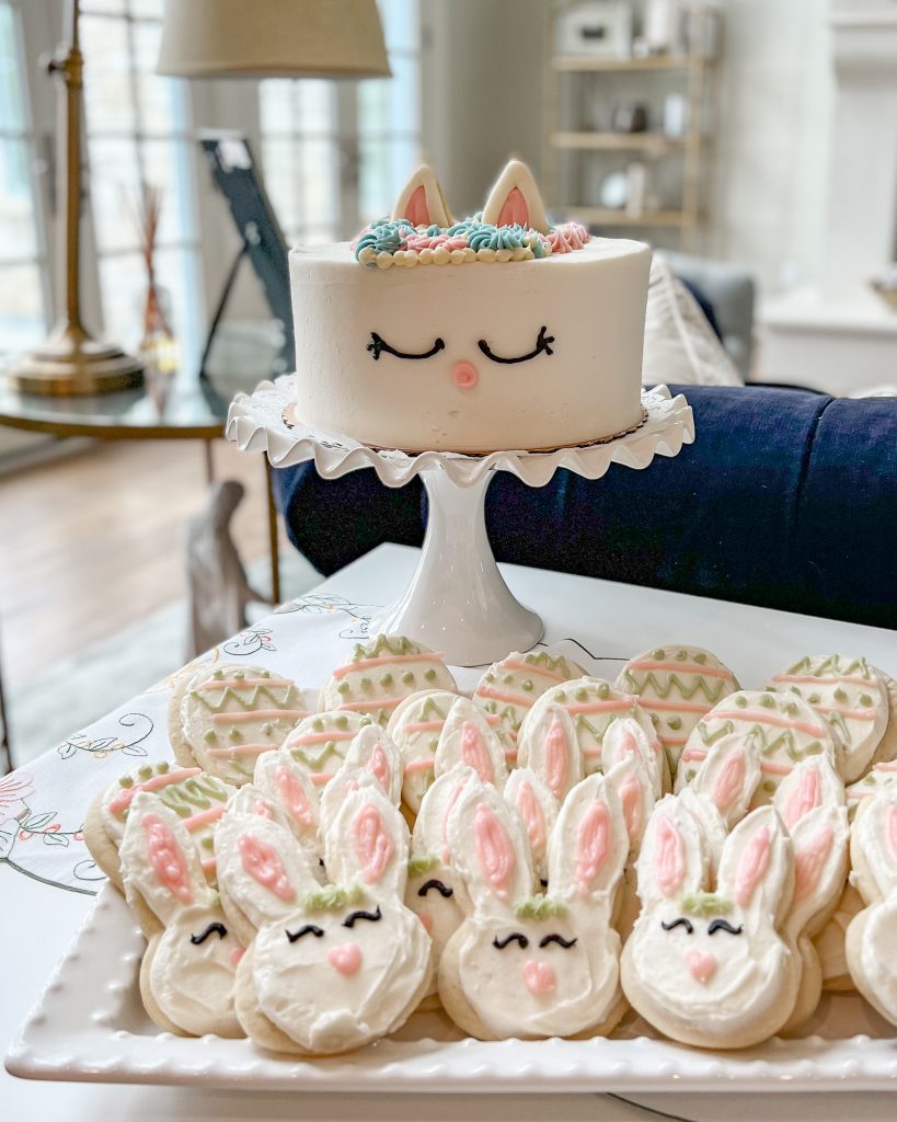 bunny themed birthday party bunny cake and cookies