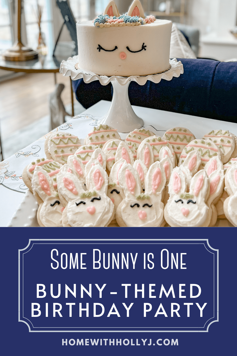 Looking for some inspiration for a first birthday celebration? Check out this bunny-themed party with the cutest ideas for decorations. One year birthday party, easter tablescape, themed birthday party, bunny party supplies, little bunny, spring birthday, baby shower, 4th birthday party theme, first birthday, table decor, bunny birthday party theme, easter celebration, bunny cake, bunny-themed party, easter egg hunt, easter decorations, bridal shower, party table