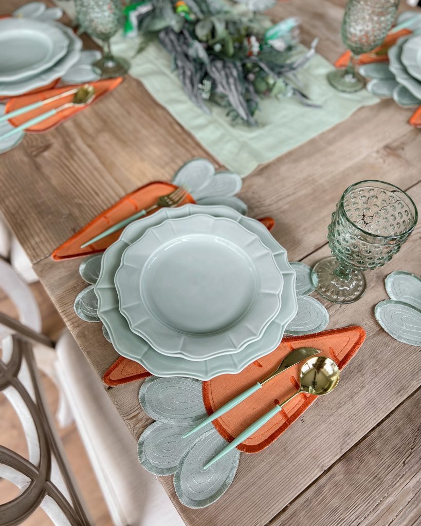 Carrot themed Easter Tablescape place setting