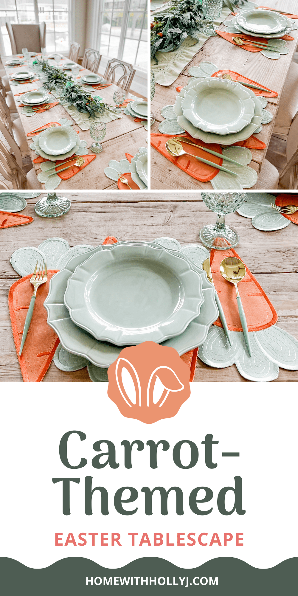 Create the perfect Easter tablescape for your next party with this easy and festive carrot-themed tablescape. From the placemats to the floral garland and delicious chocolate carrots, you'll have everything you need for your unique Easter celebration.