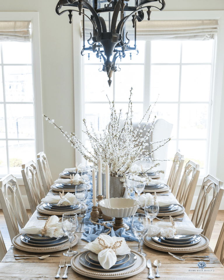 Dusty Blue Easter Tablescape - Home With Holly J