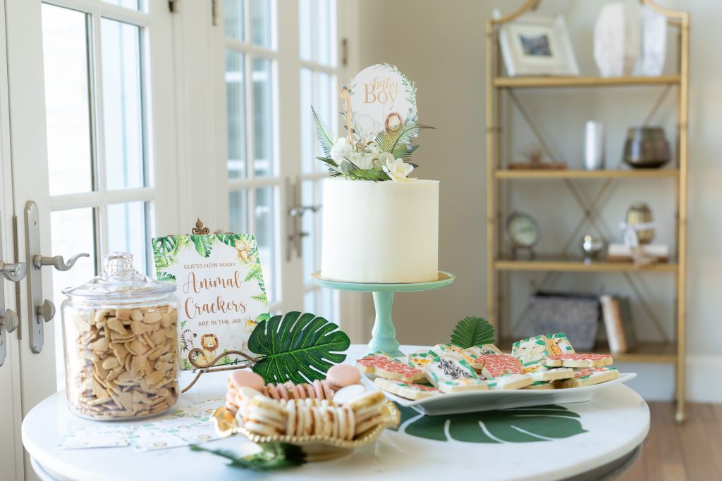 jungle theme baby shower snack table