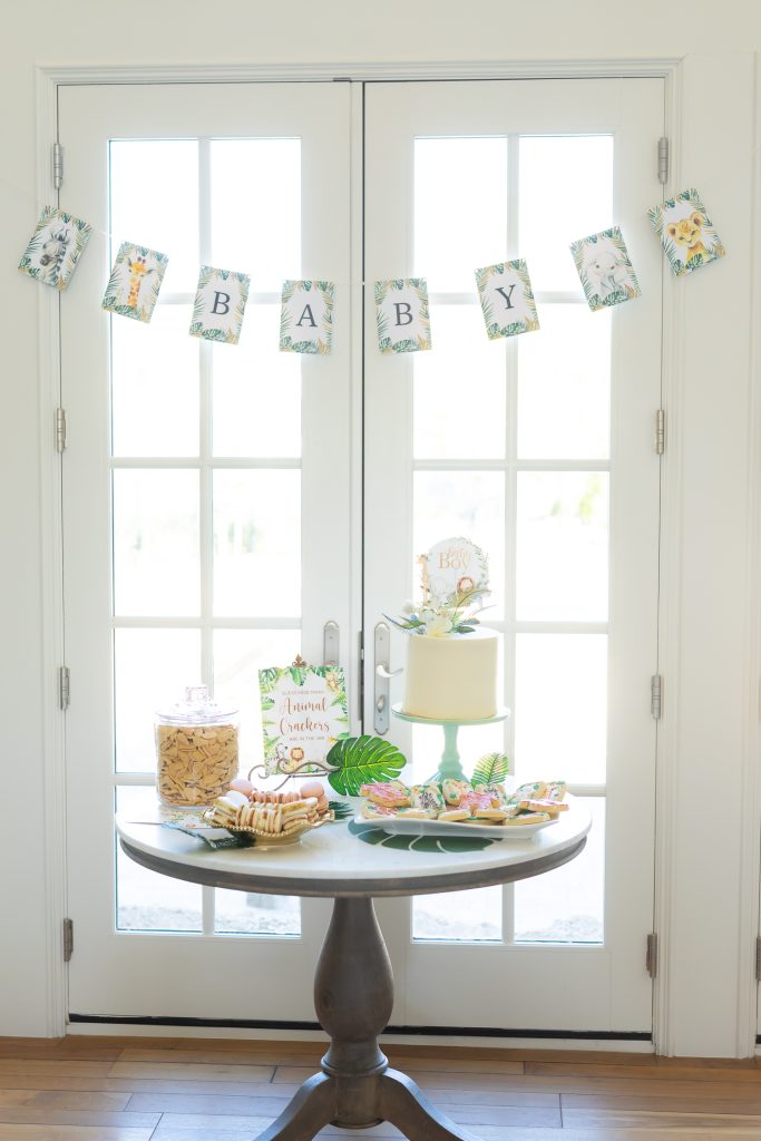 jungle theme baby shower snack table