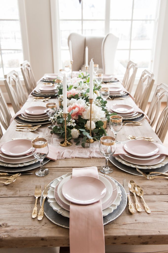 Pink and Gray Spring Tablescape