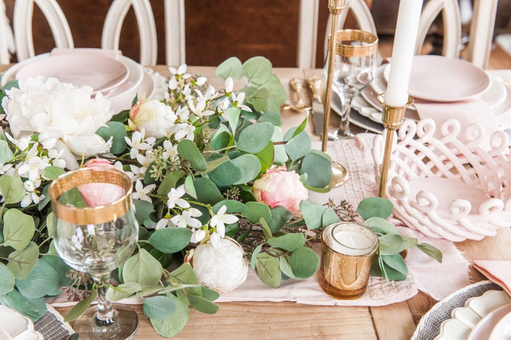 Pink and Gray Spring Tablescape