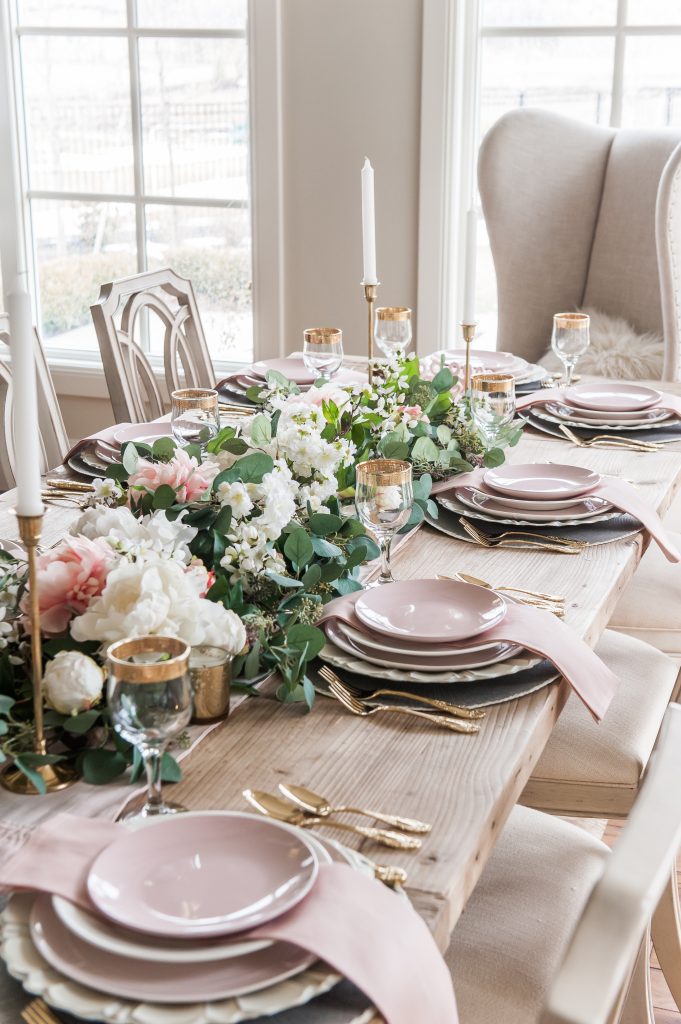 Pink and Gray Spring Tablescape