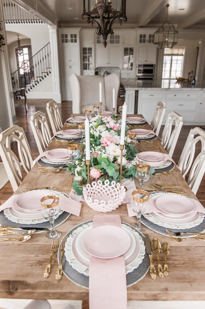 Pink and Gray Spring Tablescape