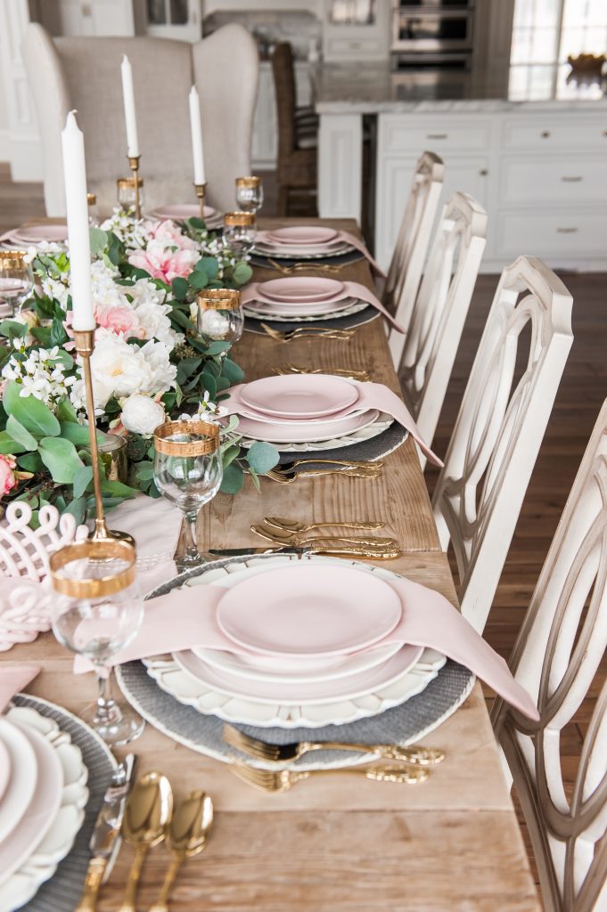 Pink and Gray Spring Tablescape