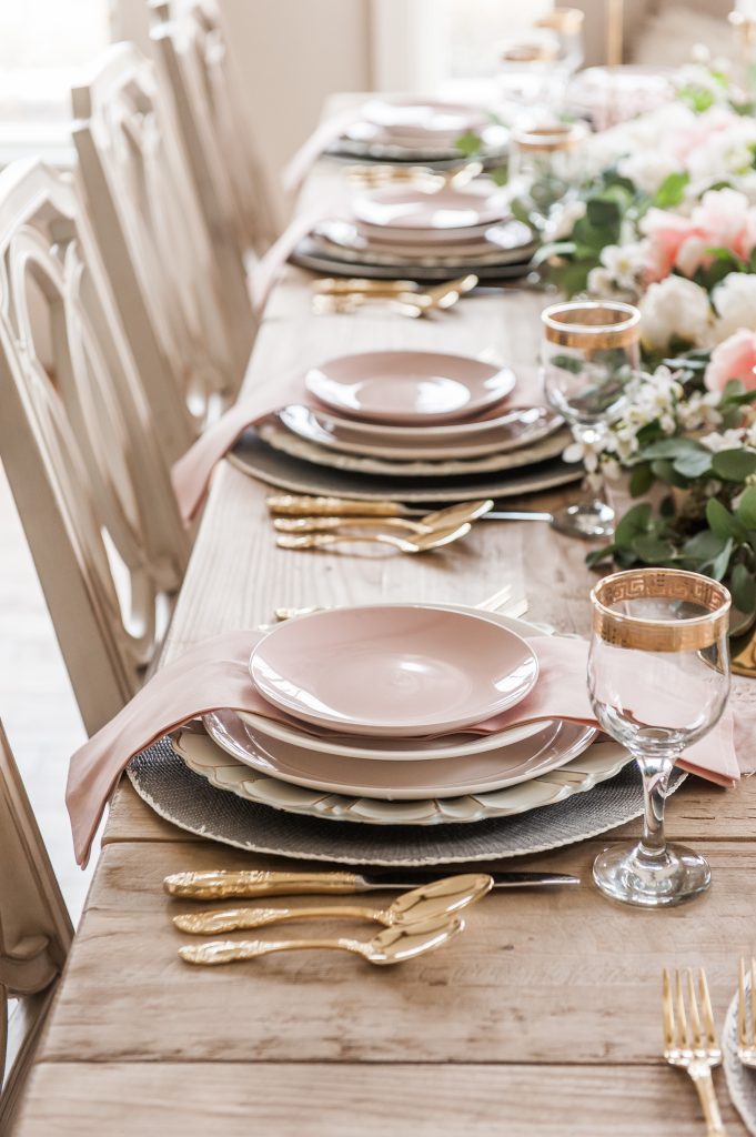 Pink and Gray Spring Tablescape