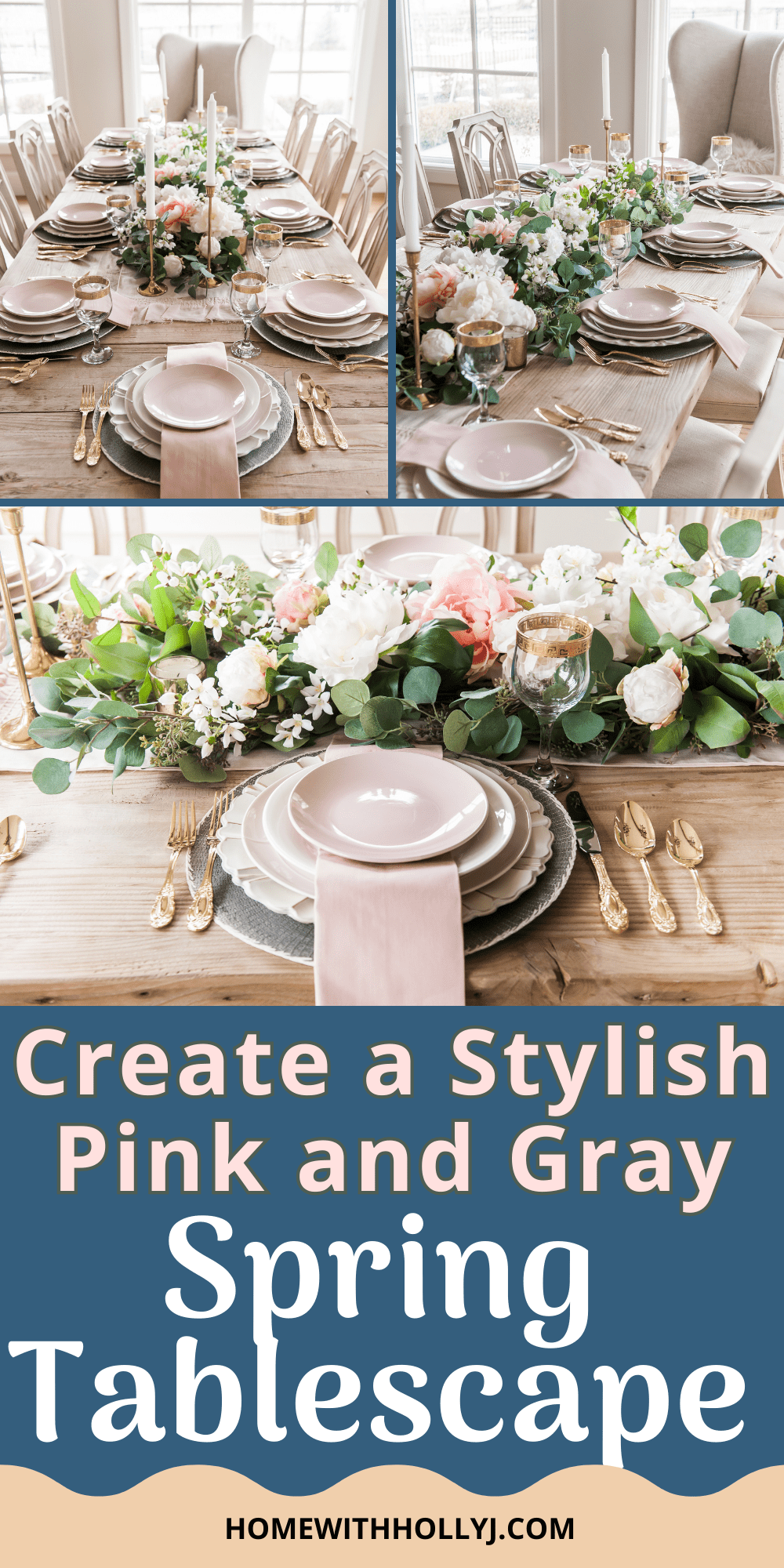 Bring the beauty of spring into your home with this stylish pink and gray tablescape. Follow our guide to create your own stunning tablescape.