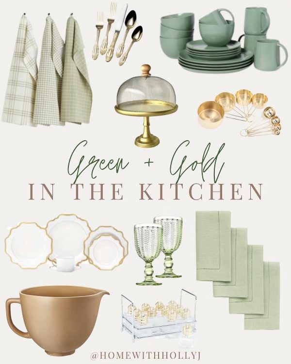 green and gold decor for in the kitchen