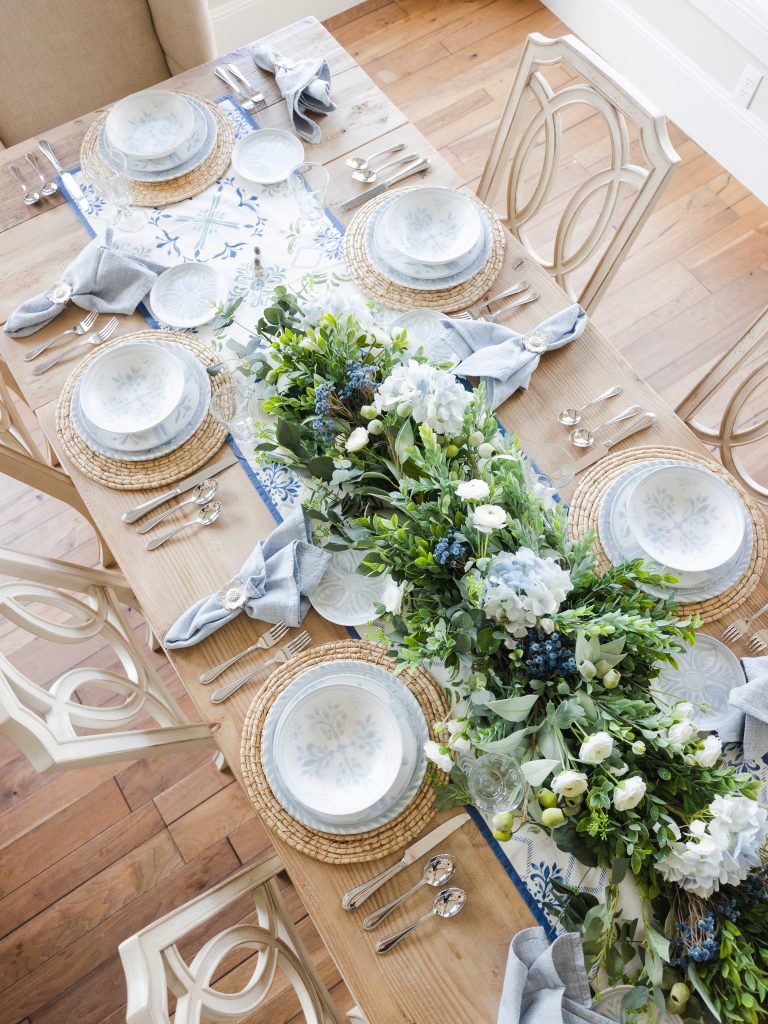 Chambray Blue and White Spring Tablescape