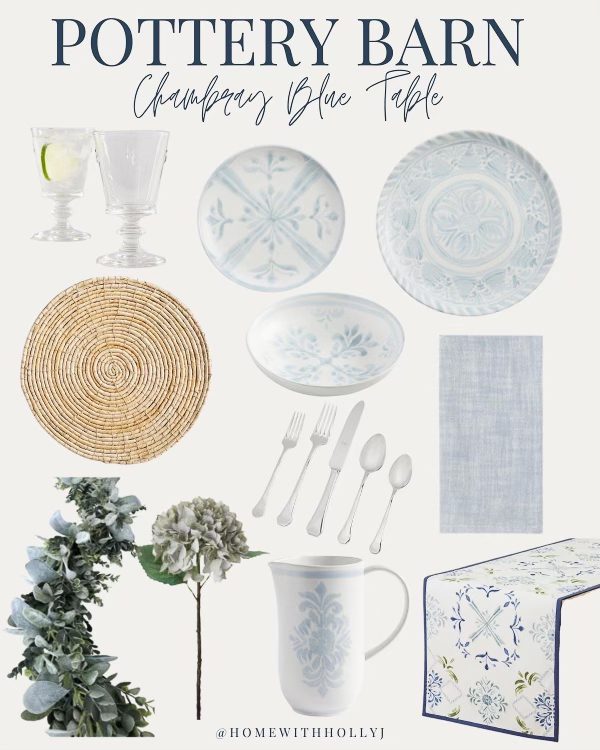 Chambray Blue and White Spring Tablescape items