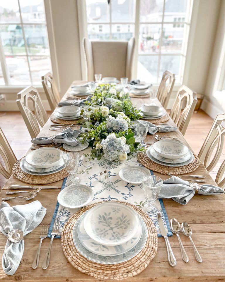 Chambray Blue and White Spring Tablescape - Home With Holly J