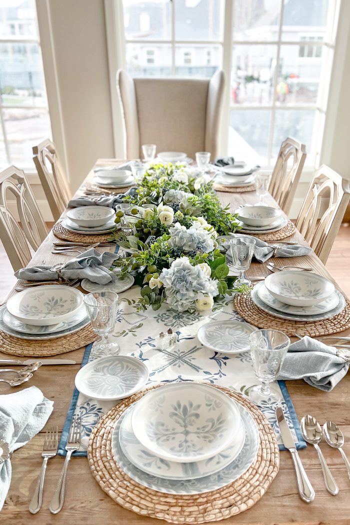 Stunning Spring Tablescape with Chambray Blue and White