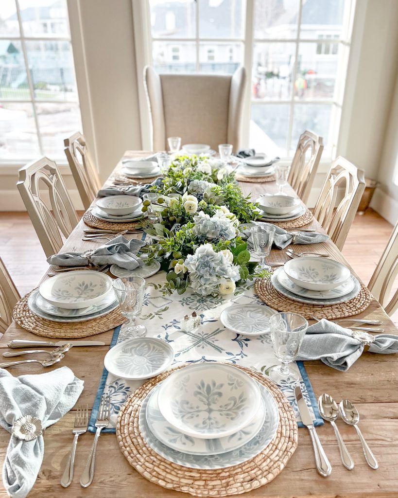 Chambray Blue and White Spring Tablescape