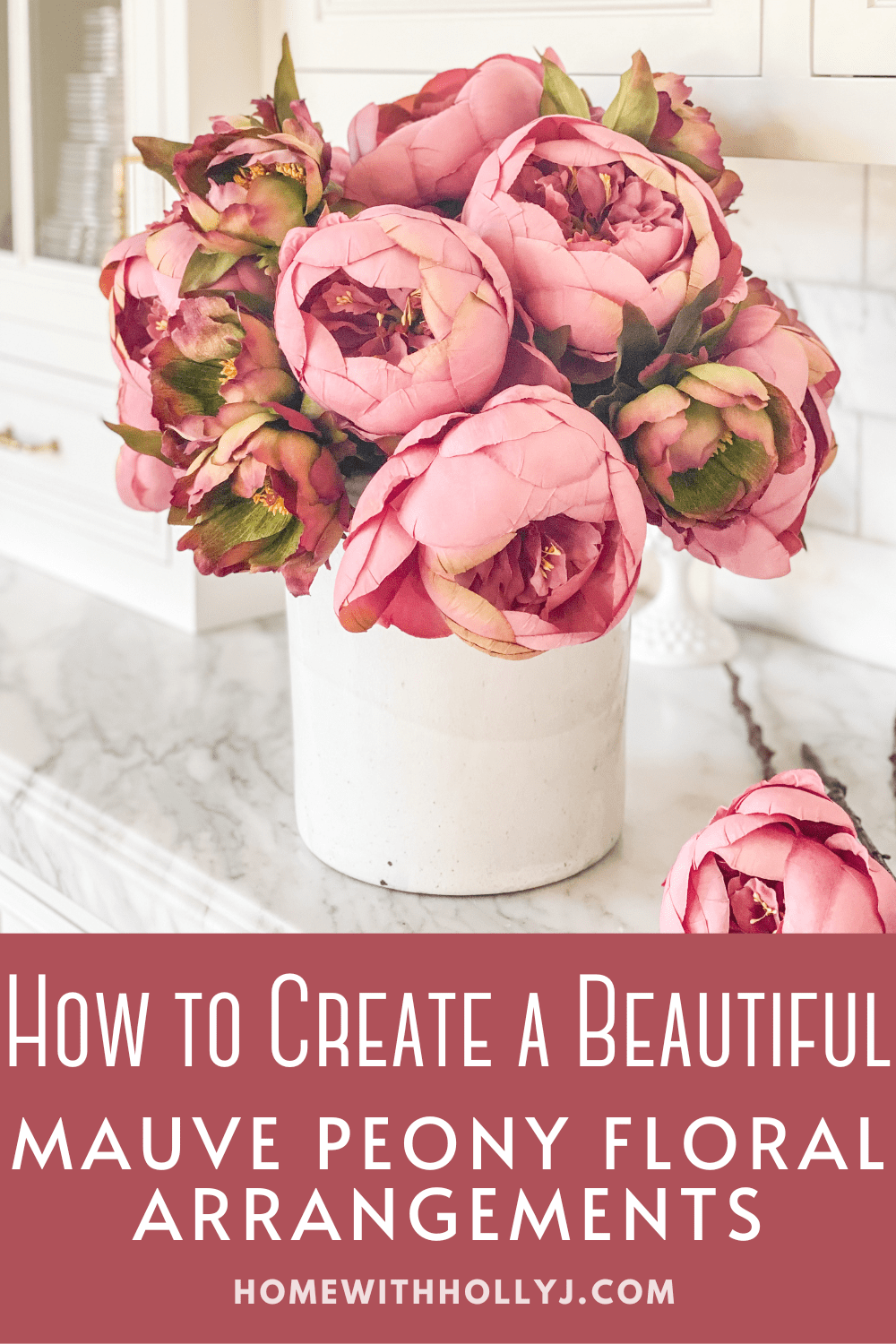 Learn how to arrange mauve faux peonies for beautiful and lasting spring floral arrangements with this step-by-step guide.