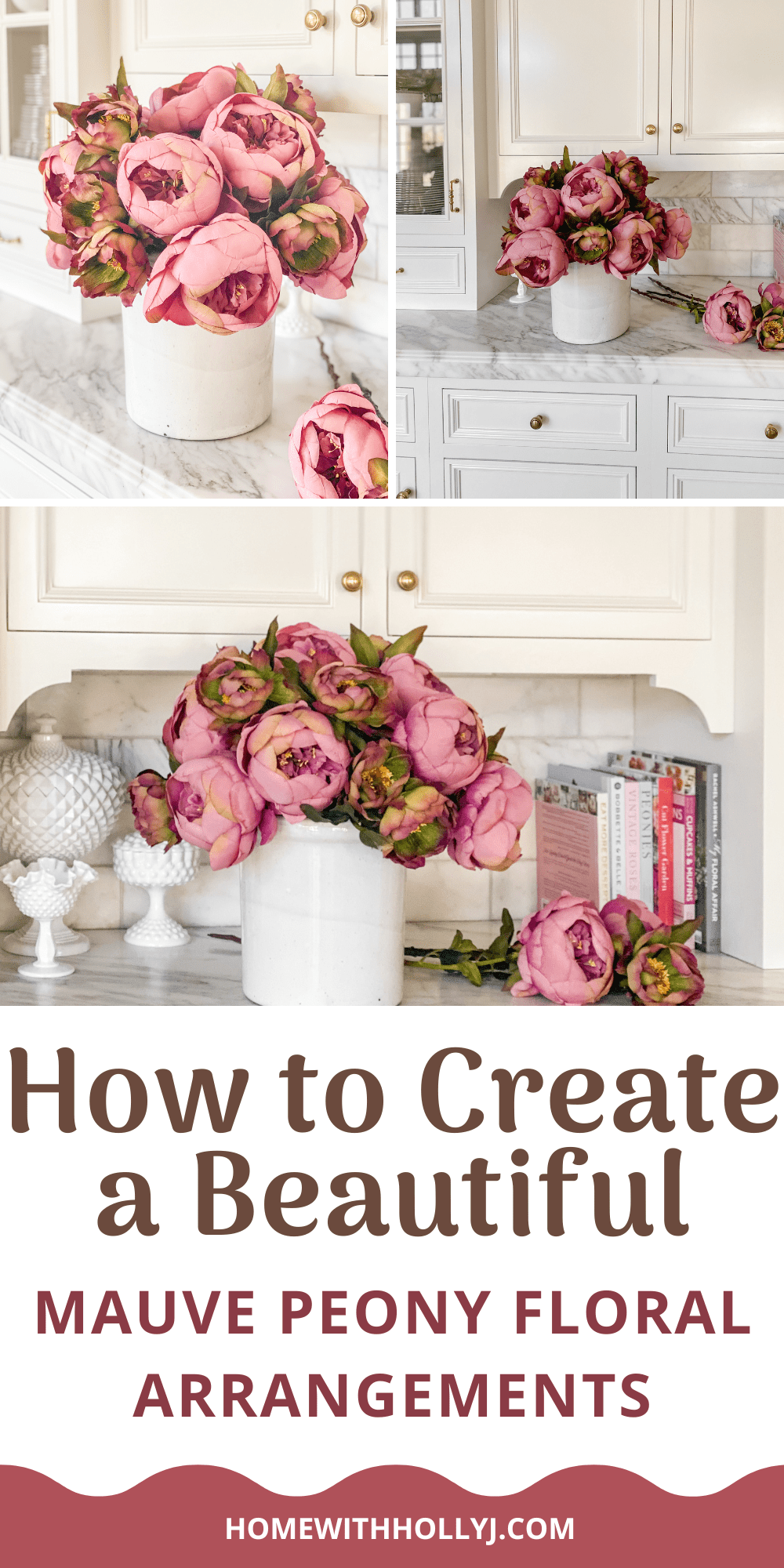 Learn how to arrange mauve faux peonies for beautiful and lasting spring floral arrangements with this step-by-step guide.