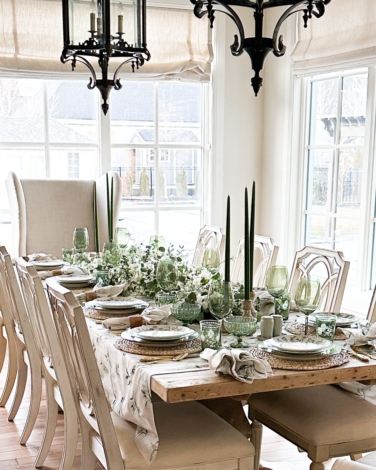 Spring Green and White Table Decor - Home With Holly J