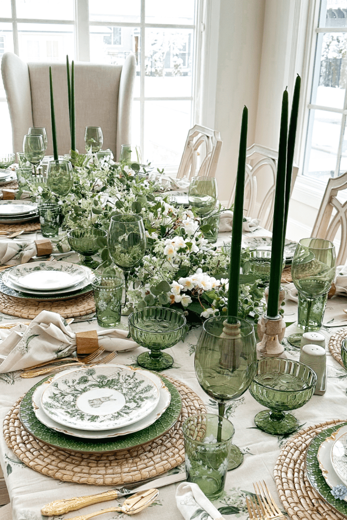 Beautiful Spring Green and White Table Decor for Easter