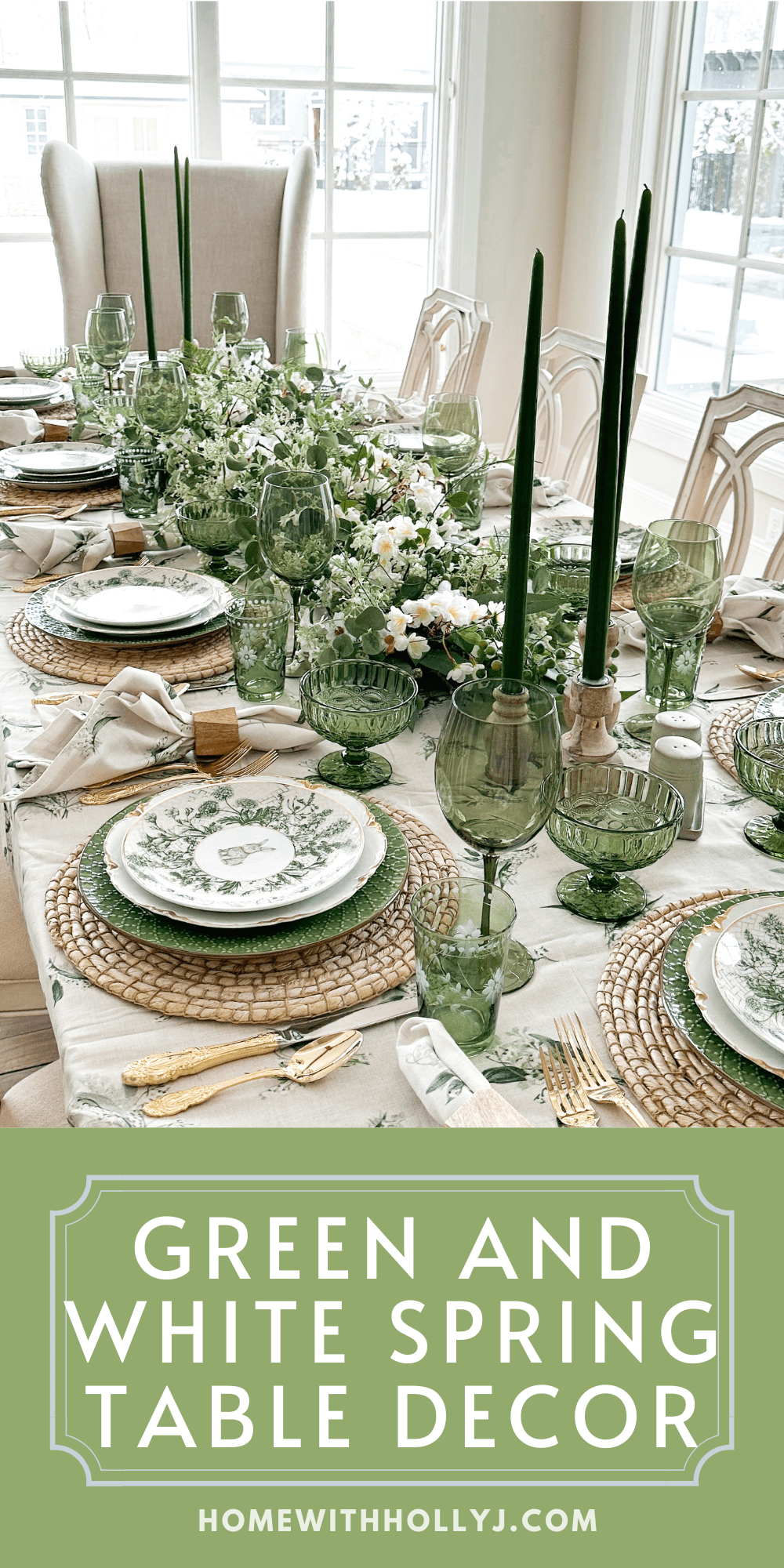 Create a stunning Spring and Easter tablescape with this beautiful green and white color combination. Learn how to create it here.