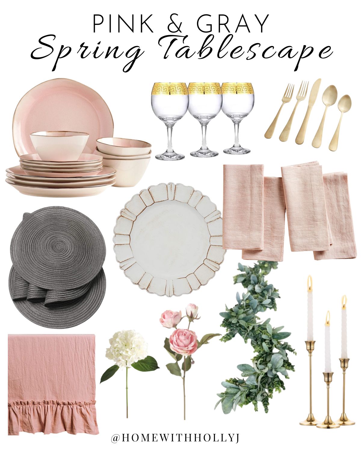 pink and gray tablescape sources