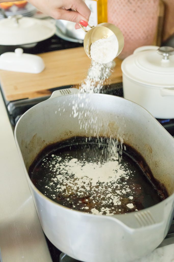 brown gravy drippings making a roux