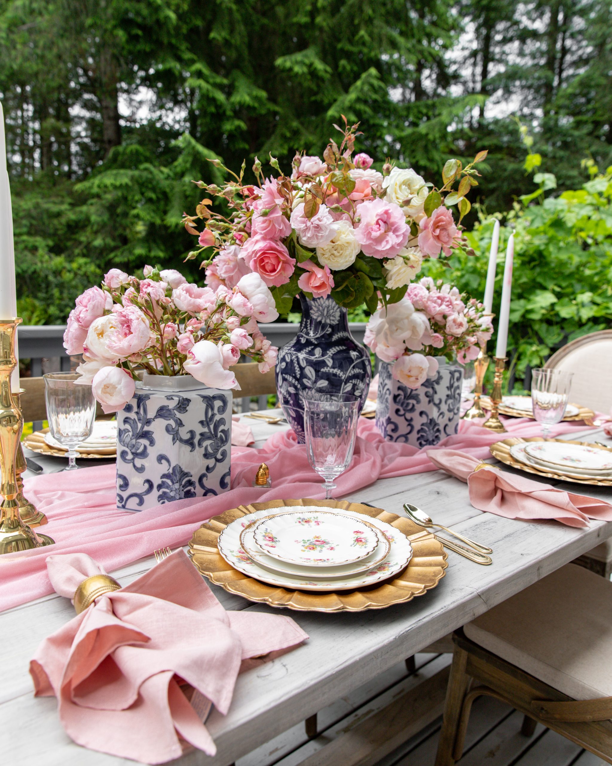 David Austin garden roses and peony centerpieces