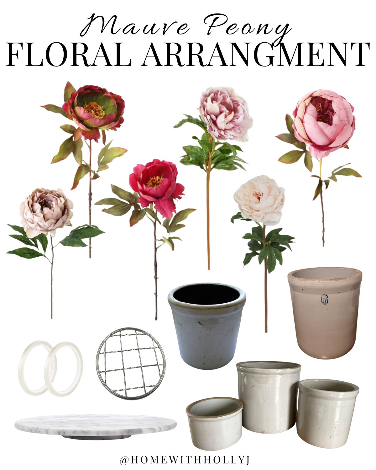 mauve peony flower arrangement mood board collage sources