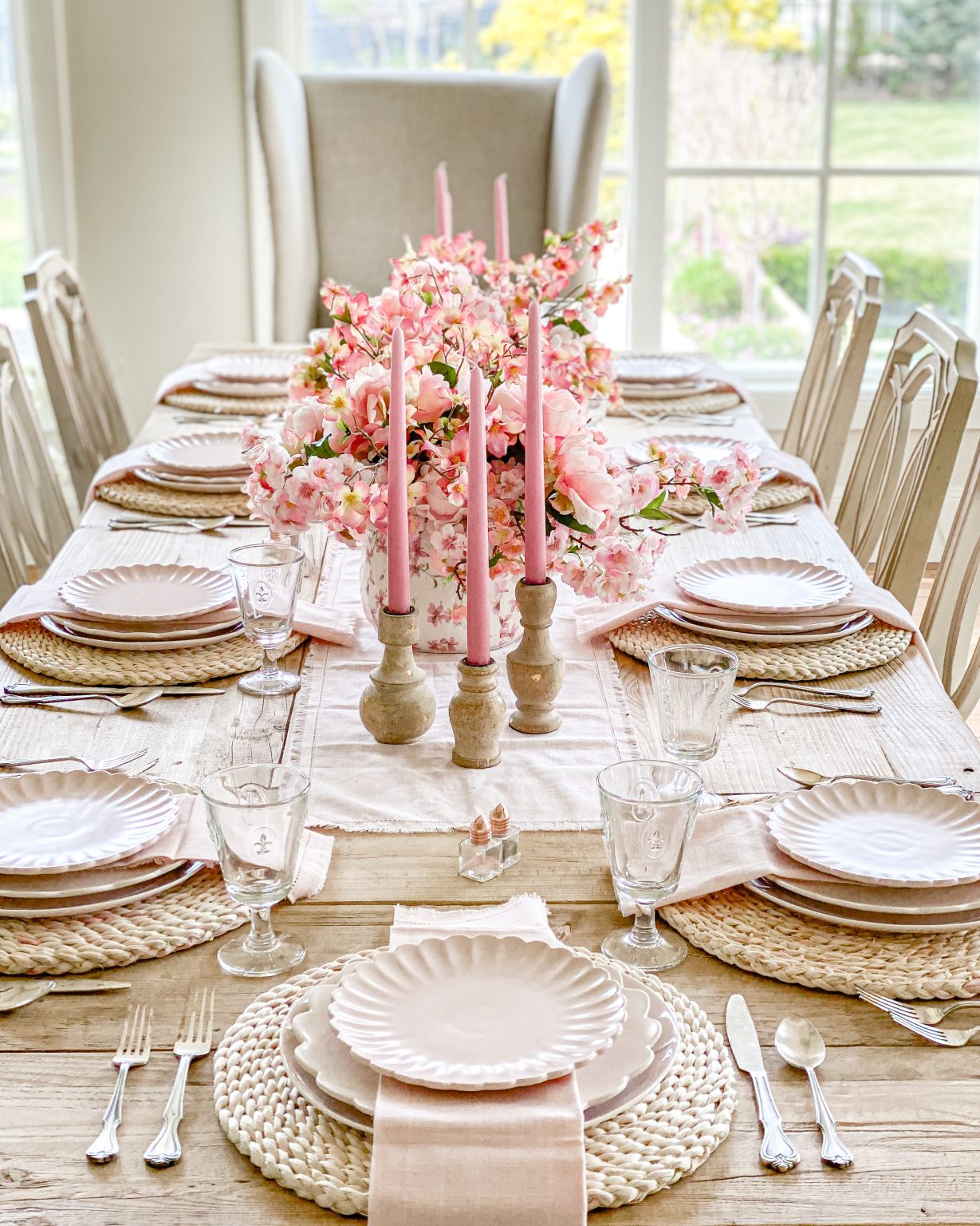 Cherry Blossom Themed Pink Tablescape - Home With Holly J