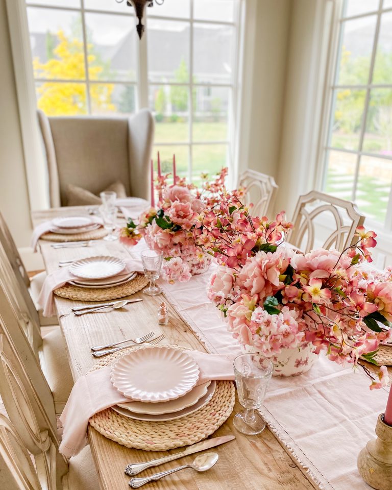 Cherry Blossom Themed Pink Tablescape - Home With Holly J