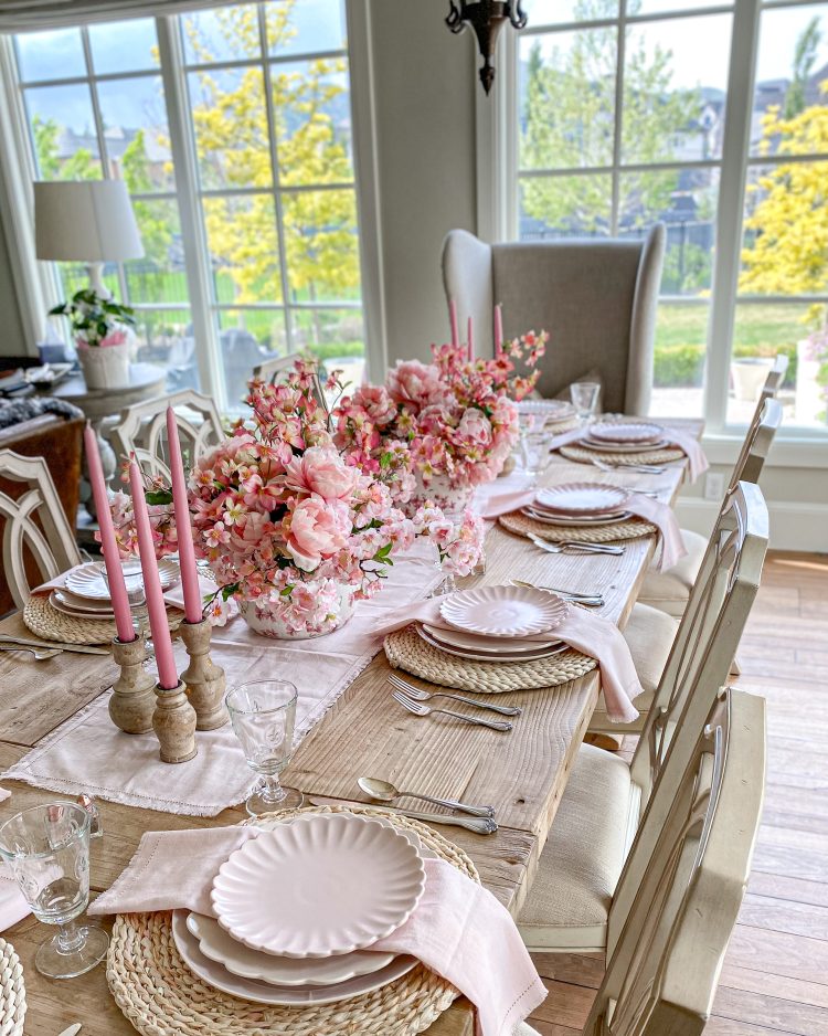 Cherry Blossom Themed Pink Tablescape - Home With Holly J