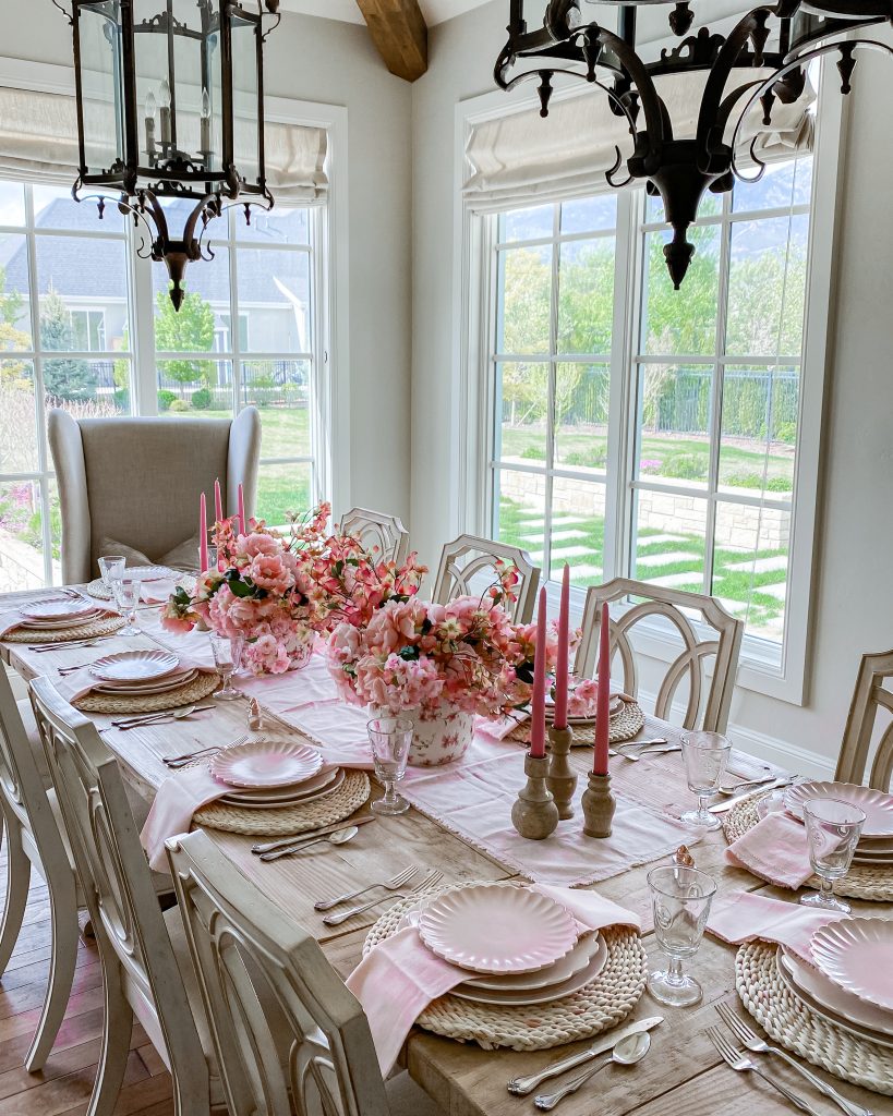 cherry blossom themed pink tablescape