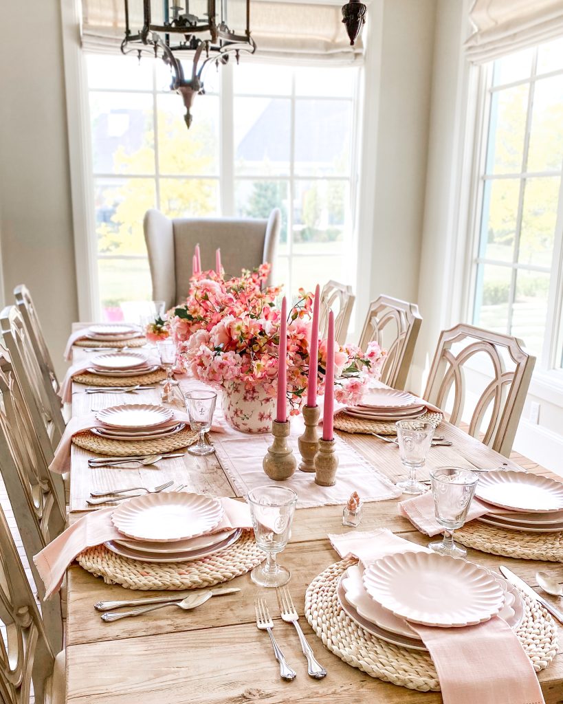 cherry blossom themed pink tablescape