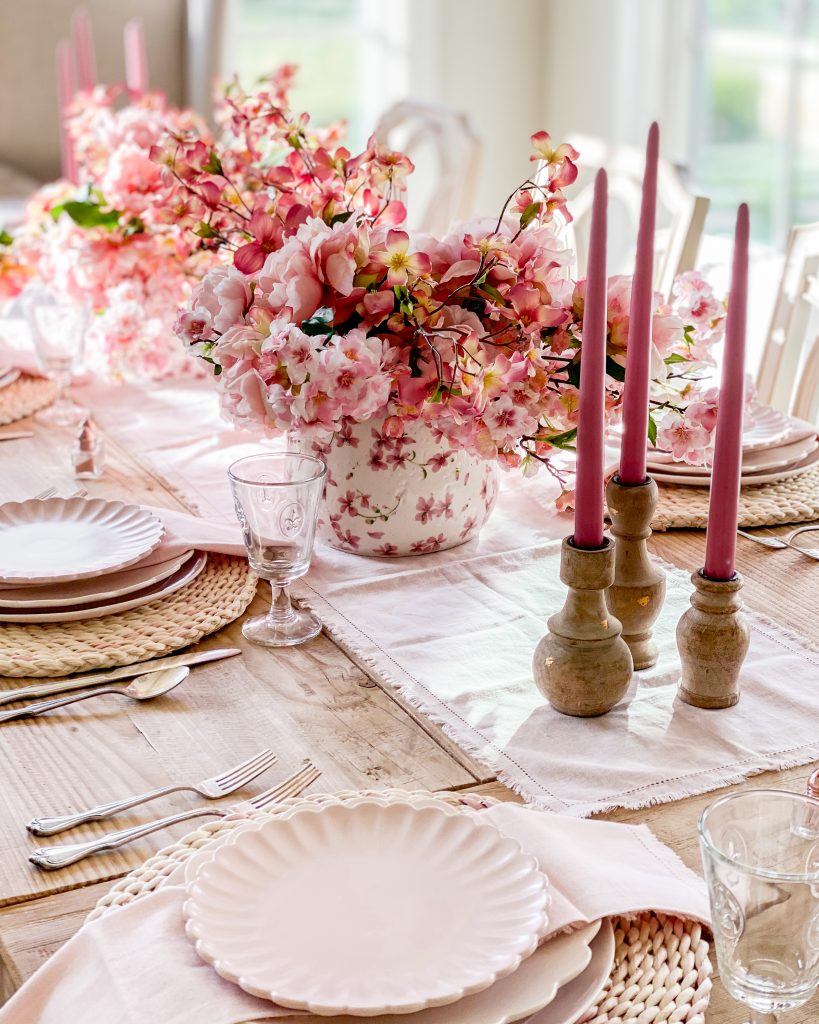 cherry blossom themed pink tablescape