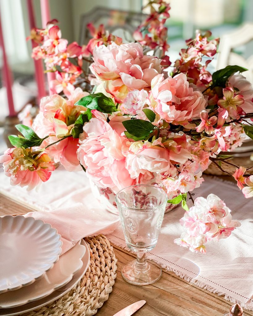 cherry blossom themed pink tablescape