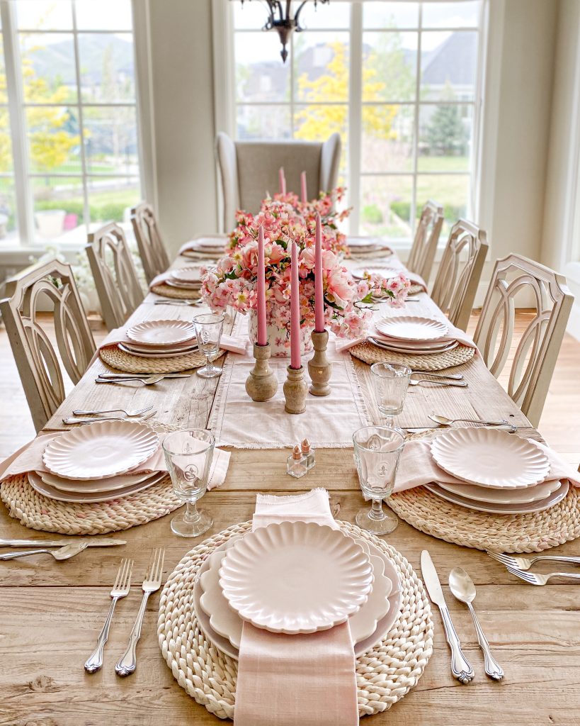 cherry blossom themed pink tablescape