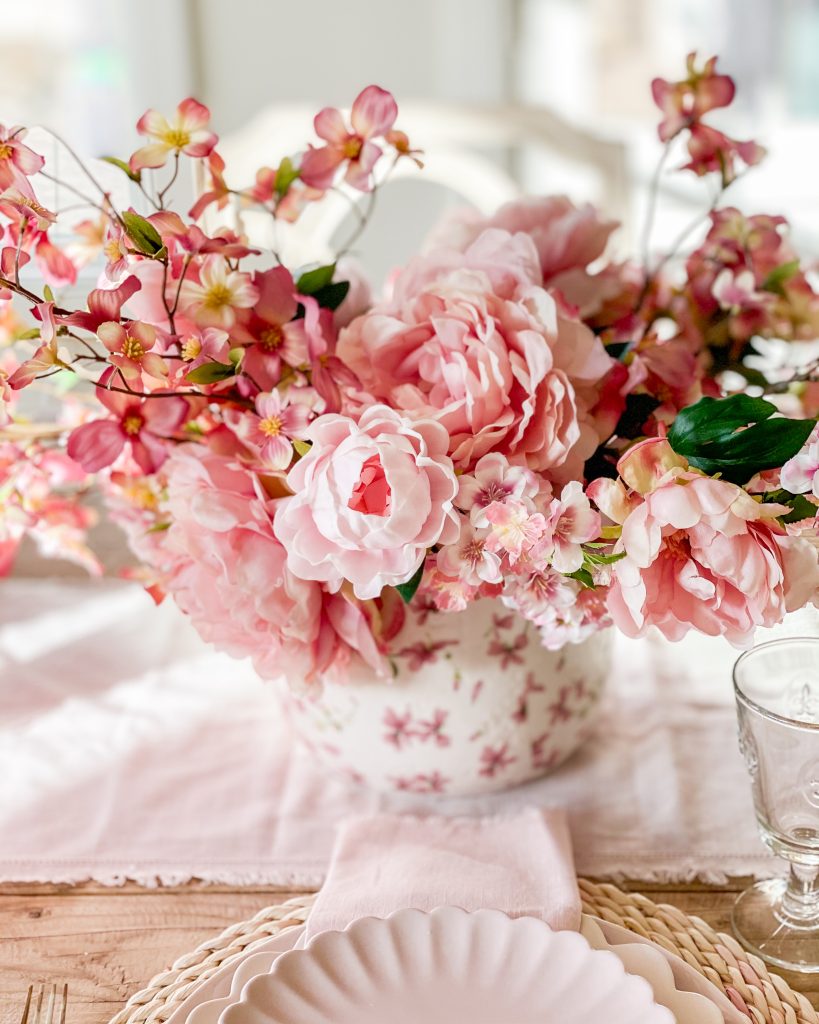 cherry blossom themed pink tablescape