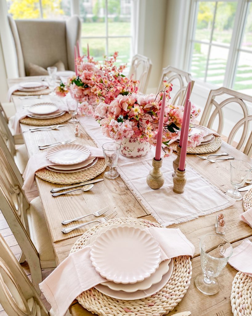 cherry blossom themed pink tablescape
