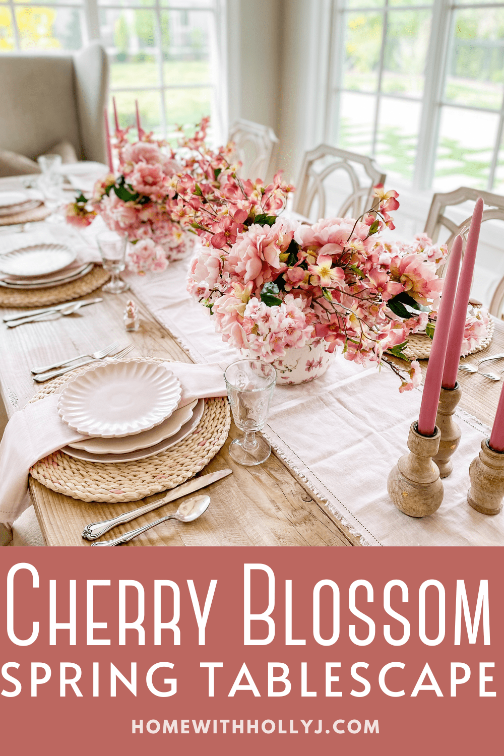 Celebrate the beauty of spring with a stunning cherry blossom themed pink tablescape! Whether you use faux or fresh, learn how here!